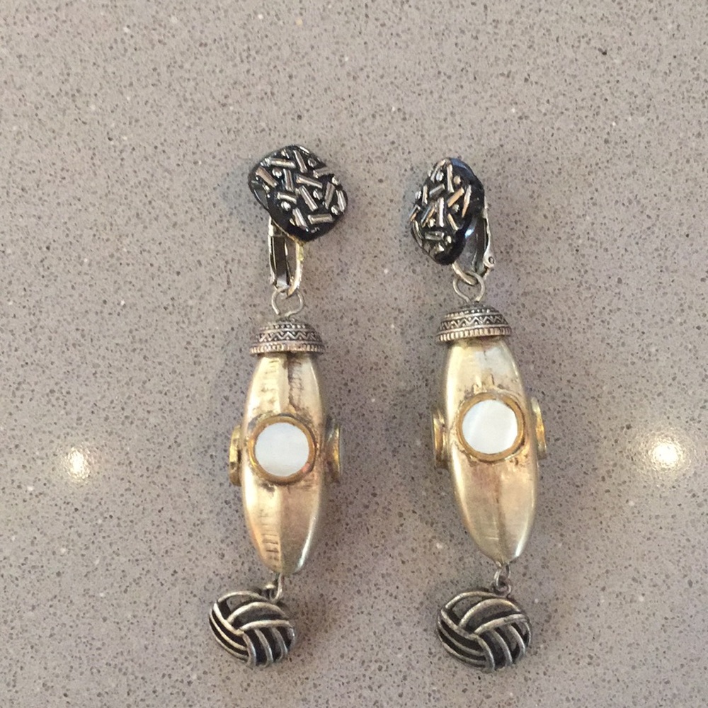 Tribal clip on earrings-silver & mother of Pearl